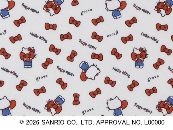 ハローキティ × grove「Leeスクエア2WAYトート」「シェル型フェイスポーチ」裏地はリボン、リボンで目隠ししたオリジナルデザイン