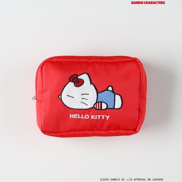 サンリオキャラクターズ×ライトオン　「フェイス刺繍ポーチ」レッド（ハローキティ）