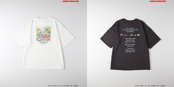 サンリオキャラクターズ×ライトオン　「バックプリントTシャツ（WOMENS）」ホワイト（サンリオキャラクターズ）、ダークグレー（同）