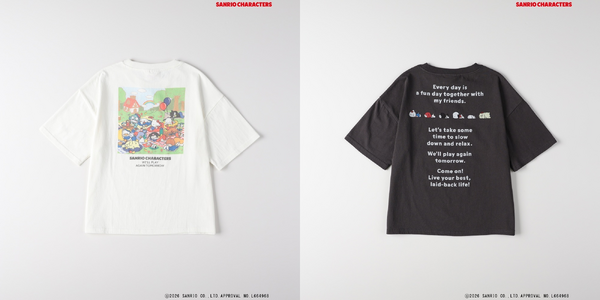サンリオキャラクターズ×ライトオン　「バックプリントTシャツ（KIDS）」ホワイト（サンリオキャラクターズ）、ダークグレー（同）