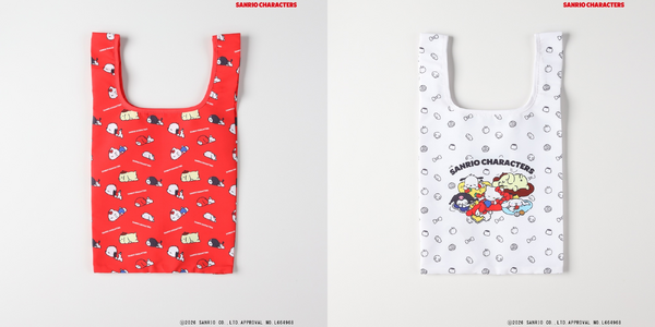 サンリオキャラクターズ×ライトオン　「総柄エコバッグ」レッド（サンリオキャラクターズ）、ホワイト（同）