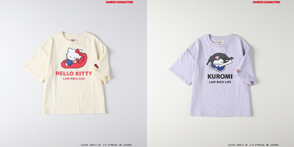 サンリオキャラクターズ×ライトオン　「プリントTシャツ（KIDS）」ホワイト（ハローキティ）、ライラック（クロミ）