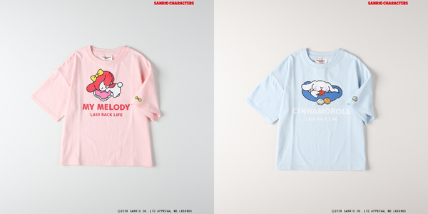 サンリオキャラクターズ×ライトオン　「プリントTシャツ（KIDS）」ピンク（マイメロディ）、サックス（シナモロール）