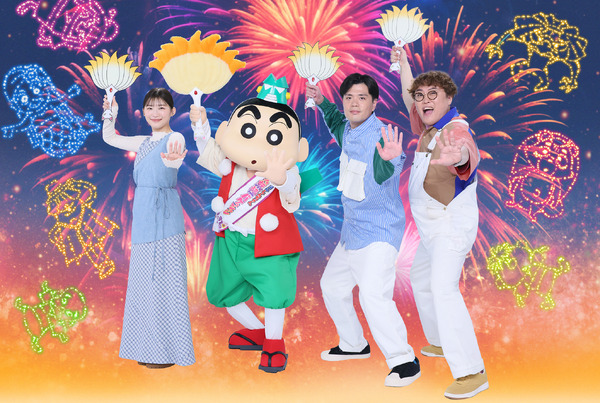 『映画クレヨンしんちゃん 奇々怪々！オラの妖怪バケ～ション』伊藤沙莉×マユリカ×着ぐるみ（しんのすけ）スチール