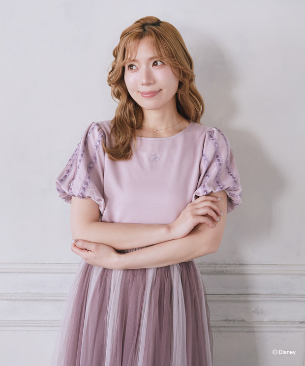 Areeam Disney Collection「Disney Princess」バルーンスリーブTシャツ（Lavender）着用イメージ