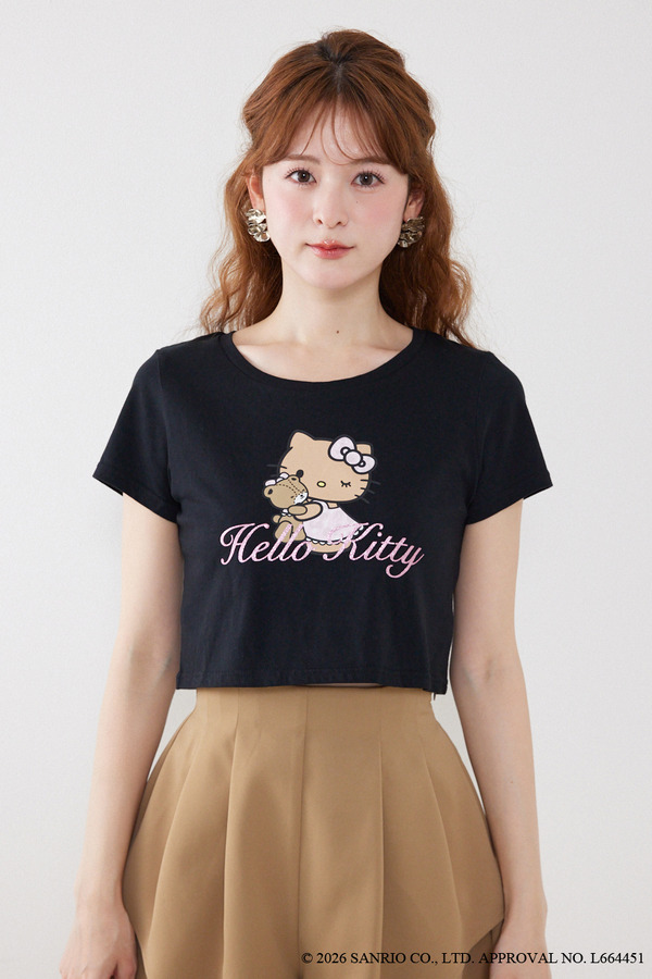 【HELLO KITTY】グリッターロゴミニTシャツ