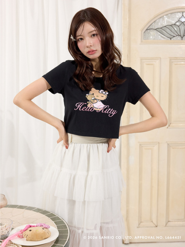 【HELLO KITTY】グリッターロゴミニTシャツ
