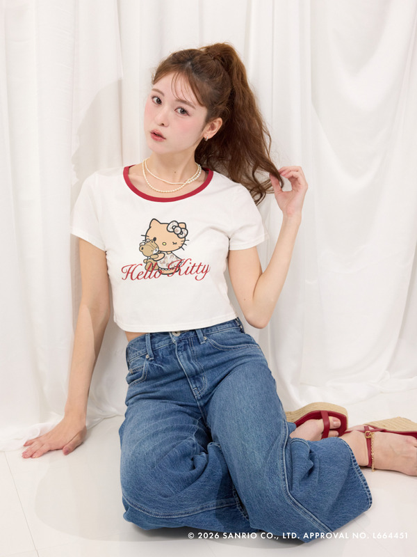 【HELLO KITTY】グリッターロゴミニTシャツ