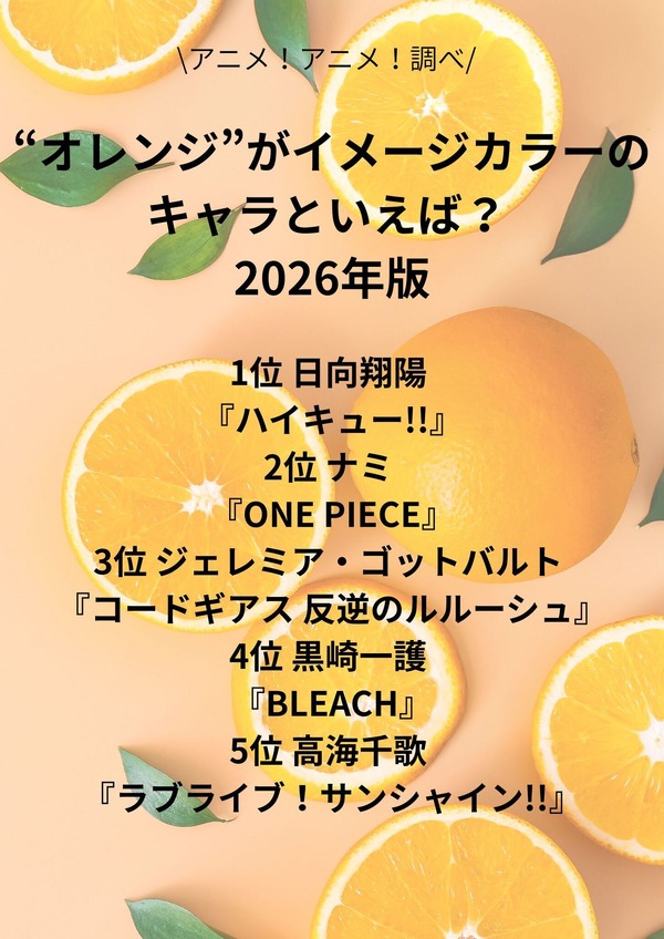 [“オレンジ”がイメージカラーのキャラといえば？ 2026年版]第1位～第5位を一気に見るならコチラ