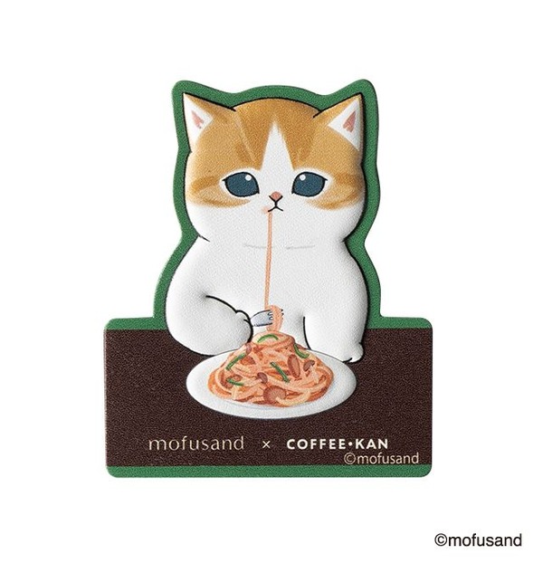 『mofusand』×珈琲館　全6種の「レザー風ステッカー」は 2,500 円（税込）以上のレシートで1個交換できる