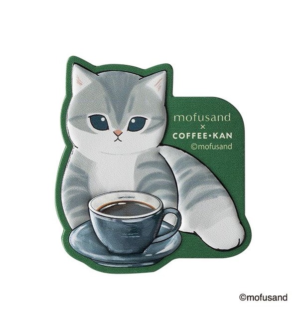 『mofusand』×珈琲館　全6種の「レザー風ステッカー」は 2,500 円（税込）以上のレシートで1個交換できる