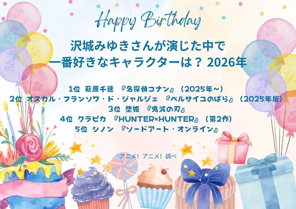 [沢城みゆきさんが演じた中で一番好きなキャラクターは？ 2026年版]第1位～第5位を一気に見るならコチラ