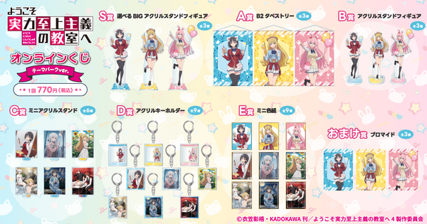 くじ引き堂「ようこそ実力至上主義の教室へ オンラインくじ テーマパークver. 」賞品ラインナップ