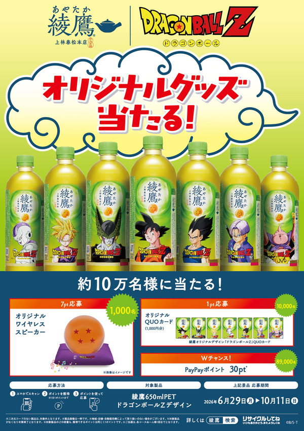 アニメ『ドラゴンボール Z』×コカ・コーラシステム「綾鷹」オリジナルグッズ当たる！