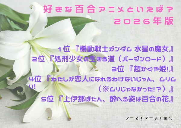 [好きな百合アニメといえば？ 2026年版]第1位～第5位までを一気に見るならコチラ