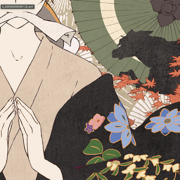 「夏目友人帳浮世絵『秋風和傘模様』」部分アップ