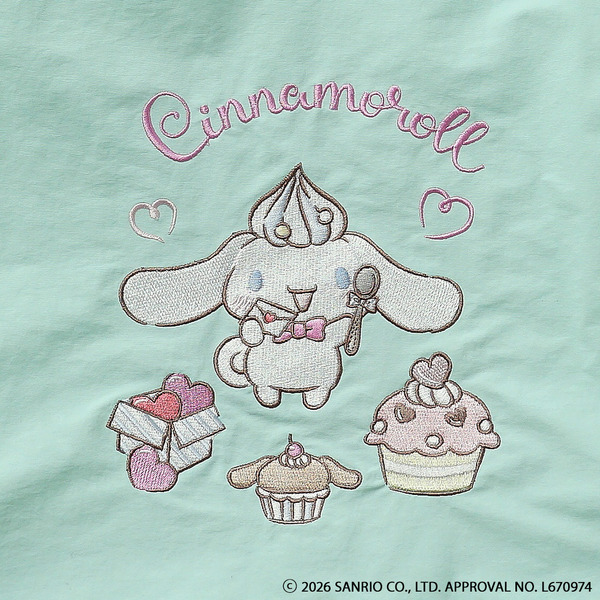 unify × Sanrio characters「シナモロールのリッチな刺繍の2wayショルダーバッグ  SUPK-02C」ミントグリーンの部分アップ