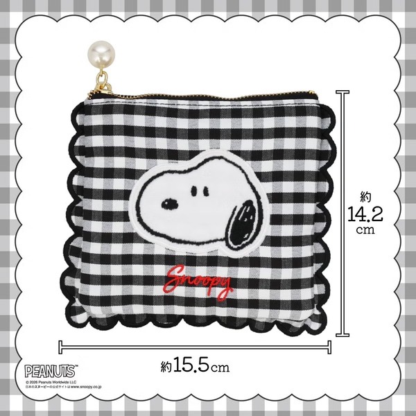 粧美堂【PEANUTS】スヌーピー ギンガムチェックシリーズ 　「ミニポーチ ＜BLACK＞」