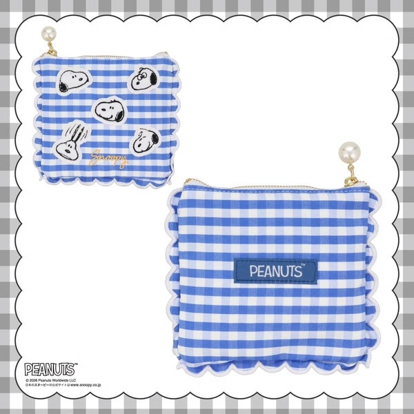 粧美堂【PEANUTS】スヌーピー ギンガムチェックシリーズ 　「ミニポーチ ＜BLUE＞」