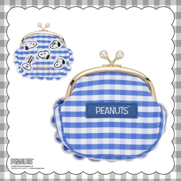 粧美堂【PEANUTS】スヌーピー ギンガムチェックシリーズ 　「ガマ口ポーチ ＜BLUE＞」