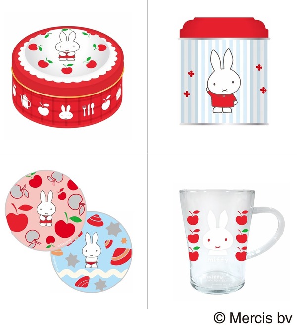 りんごジャムサンドクッキー缶、アクリルコースター、アップルキャラメル紅茶缶、耐熱グラスマグ