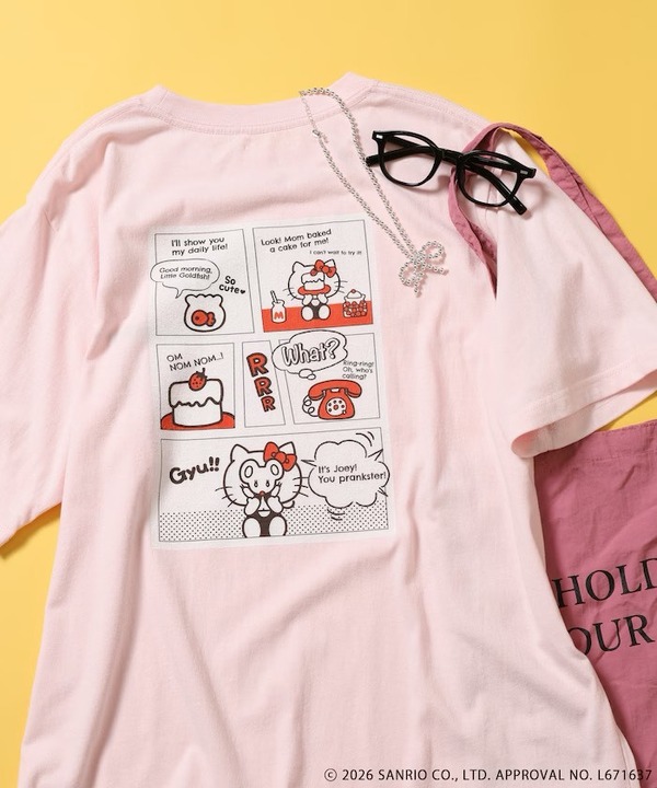 “HELLO KITTY”目隠し コミックプリントTシャツ　¥5,995 tax in
