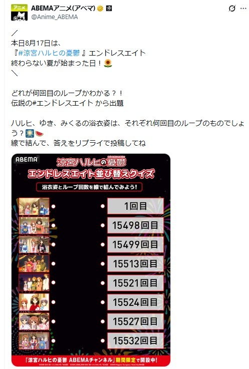 『涼宮ハルヒの憂鬱』クイズ