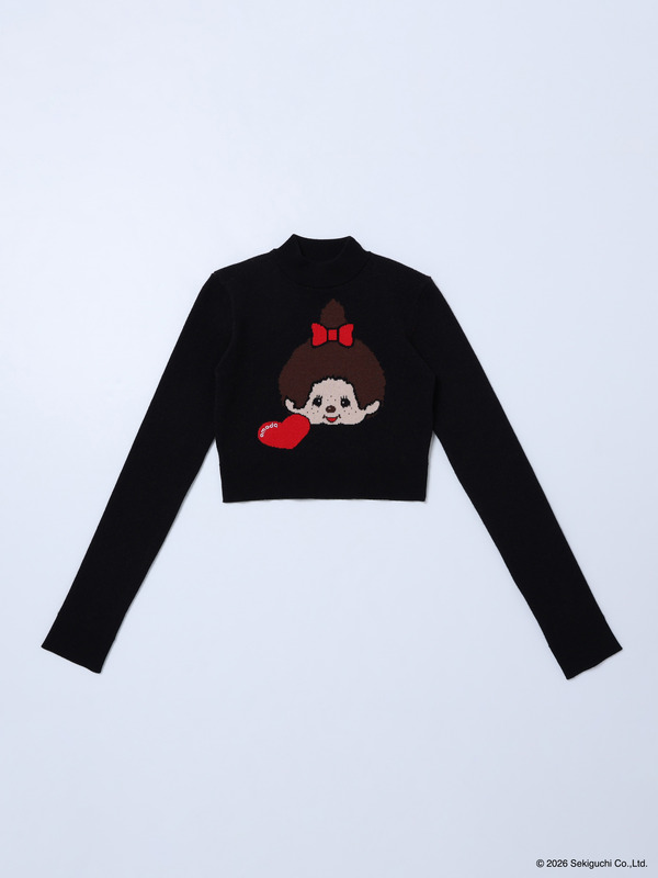 【Monchhichi×EMODA】ジャガードハイネッククロップニット