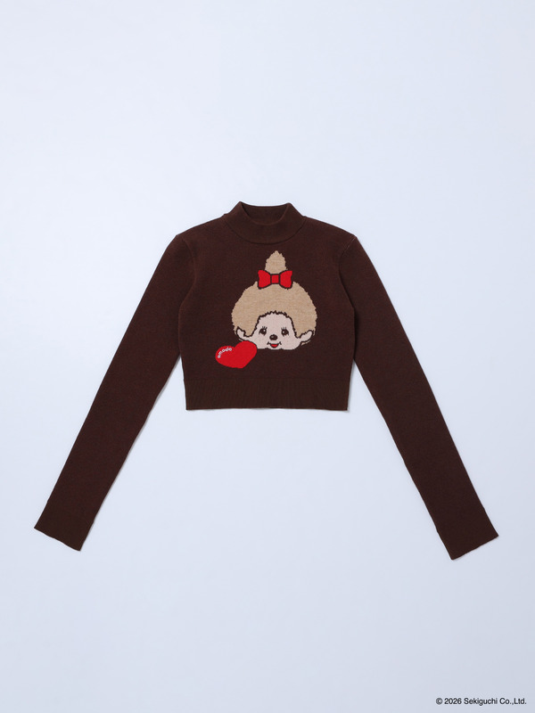 【Monchhichi×EMODA】ジャガードハイネッククロップニット