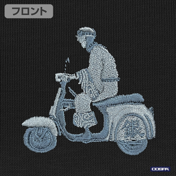 『銀魂』銀さんとバイク ワンポイント刺繍Tシャツ（BLACK）部分アップ
