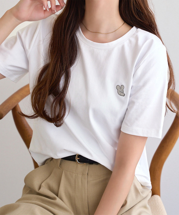 [ねずみくんのチョッキコラボ ] 刺繍半袖Tシャツ