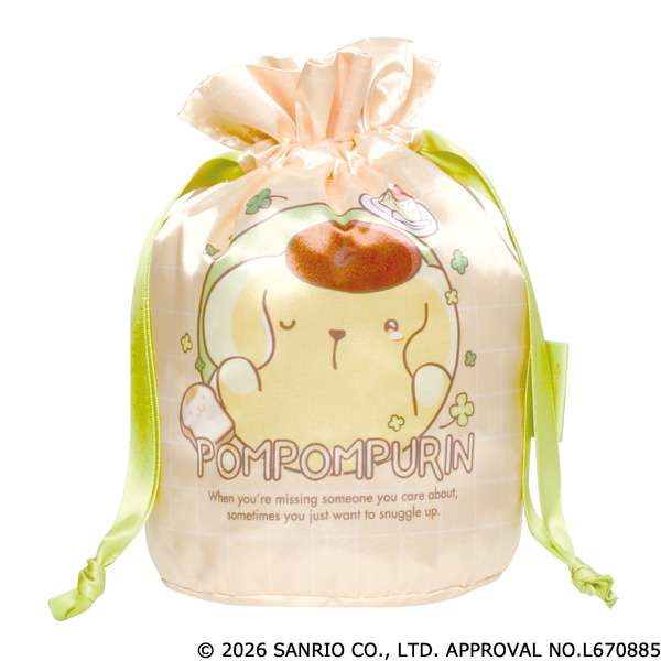サンリオキャラクターズ　甘えんぼナミダ マチ付き巾着（ポムポムプリン）