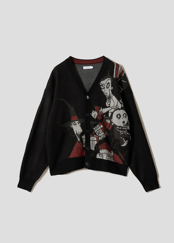 『ナイトメアー・ビフォア・クリスマス』×グラニフ　「トリック・オア・トリート｜ジャカードニットカーディガン」ブラック