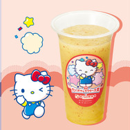 2025年サンリオキャラクター大賞×果汁工房果琳「パターンC店舗　クロミのクロクロゴマバナナミルク・ハローキティのなかよしりんごスムージー・けろけろけろっぴのすいすいメロン」（C）2025 SANRIO CO., LTD. APPROVAL NO. L656539