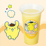 2025年サンリオキャラクター大賞×果汁工房果琳「パターンB店舗　ポチャッコのるんるんマンゴー・ポムポムプリンのおひるねパイン・リトルツインスターズの空飛ぶブルーベリーミルク」（C）2025 SANRIO CO., LTD. APPROVAL NO. L656539