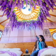 藤の花に囲まれた寝室