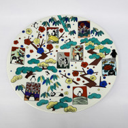 一点もの九谷焼コラボ作品　大皿「ペンギン花札に松竹梅」