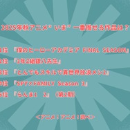 2025年秋アニメ“いま”一番推せる作品は？アンケート結果1位～5位