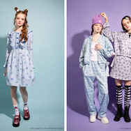 左)マイメロディ ROSE ワンピース 41,800円　右) 左：クロミパターンパーカー 28,380円、クロミパターン パンツ 25,080円、クロミ ニットキャップ 12,650円　右：クロミパターンパーカー 28,380円、クロミパターン ミニスカート 13,200円（全て税込）