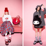 左)DON'T CRY ロンTee 9,900円、マイメロディ キャップ 6,820円、マイメロディ ソックス 3,300円　右)バニーイヤーコート 54,450円、マイメロディ ショルダー バッグ 17,600円（全て税込）