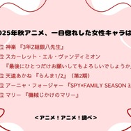 2025年秋アニメ、一目惚れした女性キャラは？ アンケート結果1位～5位