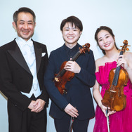 （左から）指揮者キンボー・イシイ、ヴァイオリニスト東亮汰、ヴァイオリニスト山田友里恵
