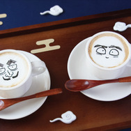 石ノ森萬画館「落第忍者乱太郎原画展」展望喫茶BLUE ZONEの限定コラボメニュー「山田先生＆土井先生のたましいラテ」