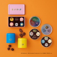 「ポケモン meets メリーチョコレート」左上から時計回りに)アソートボックス(ポケモン集合)(6個入り)1,512円、伝説のポケモン缶セット(各4個入り)2,160円、みずタイプ・でんきタイプ缶(各40g入り)1,944円 ◎11階 ベビー・こども服売場 コトコトステージ112