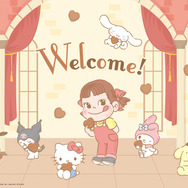 ペコちゃん×サンリオキャラクターズ描き下ろし新デザインのパネル