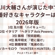[浪川大輔さんが演じた中で一番好きなキャラクターは？ 2026年版]第1位～第5位まで