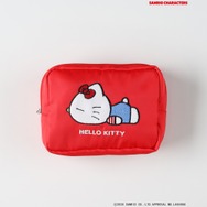 サンリオキャラクターズ×ライトオン　「フェイス刺繍ポーチ」レッド（ハローキティ）
