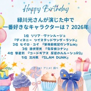 [緑川光さんが演じた中で一番好きなキャラクターは？ 2026年版]第１位～第５位を見る