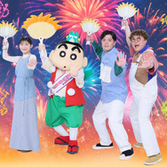 『映画クレヨンしんちゃん 奇々怪々！オラの妖怪バケ～ション』伊藤沙莉×マユリカ×着ぐるみ（しんのすけ）スチール