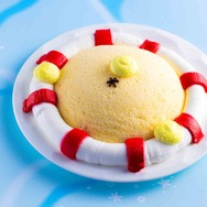 「おっちょこプリンのふわふわ浮き輪」：浮き輪に見立てた生クリームを周りに飾り、爽やかに仕立てた軽やかな食感のスフレチーズケーキ。